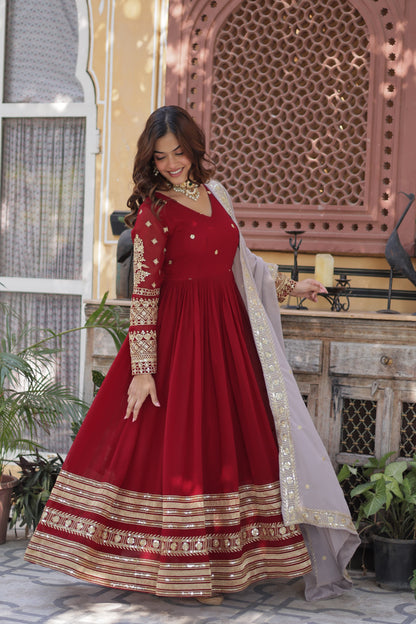 Crimson Red Flair Gown With Dupatta
