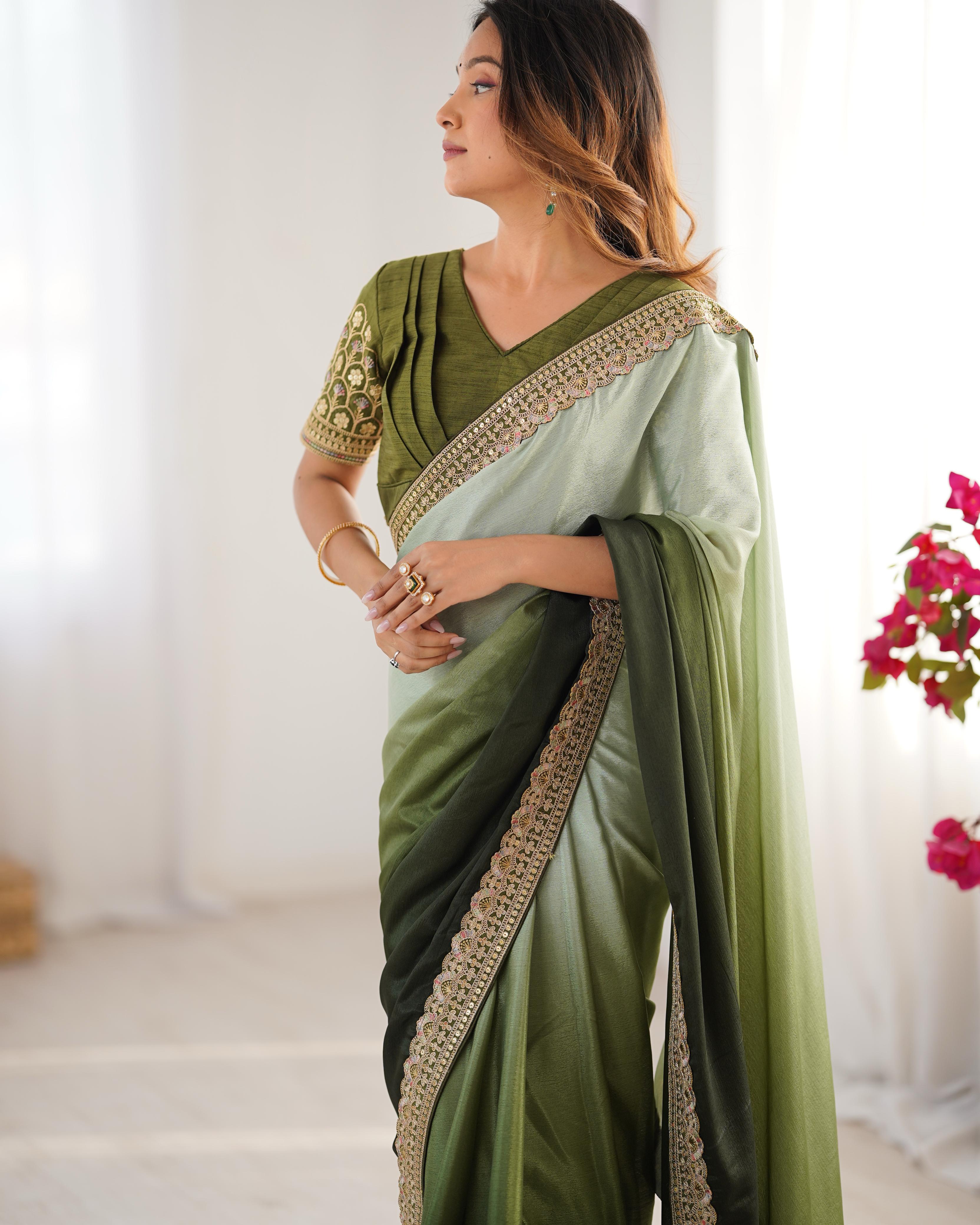 Dual Shaded Bloom Chinon Silk Saree
