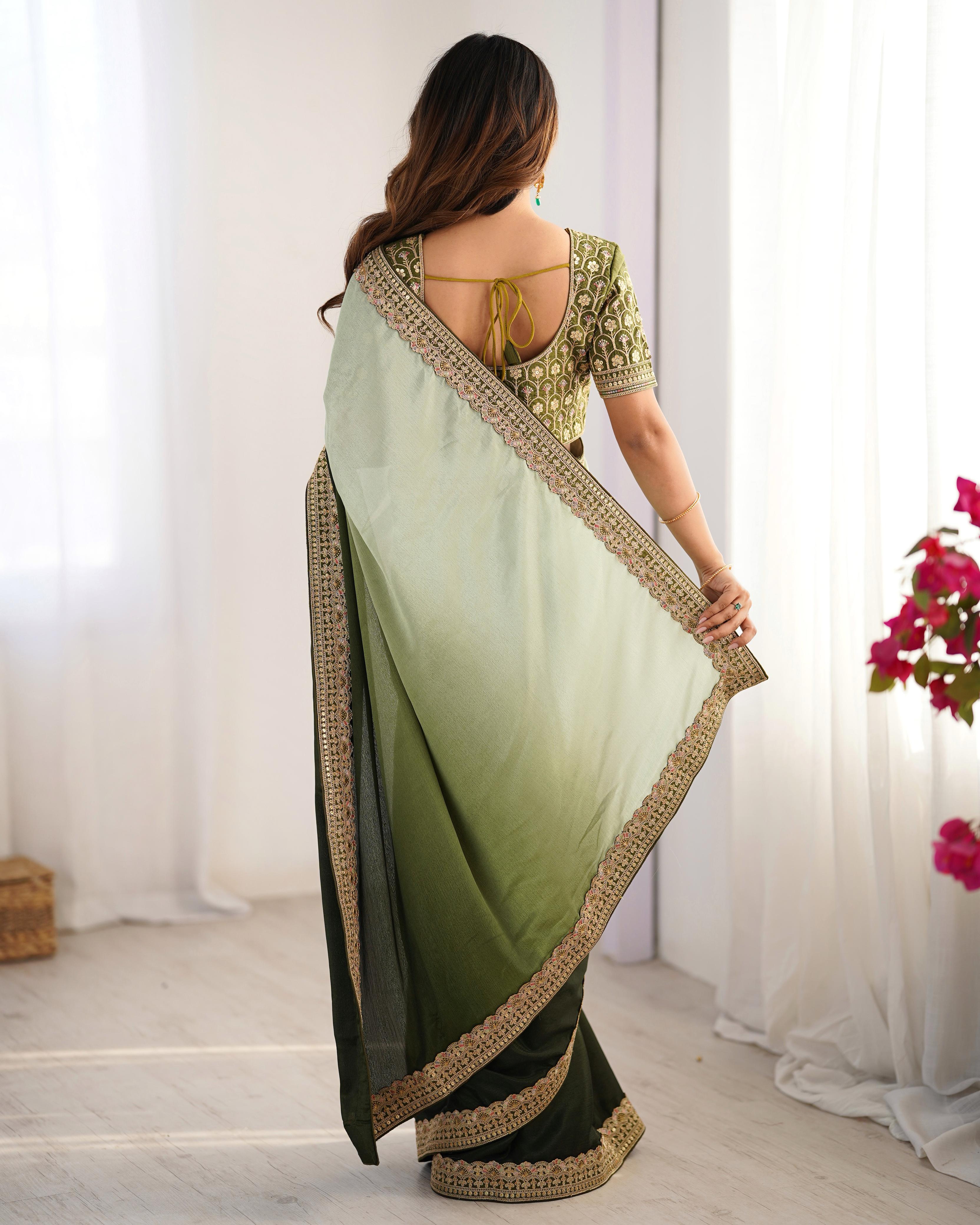 Dual Shaded Bloom Chinon Silk Saree