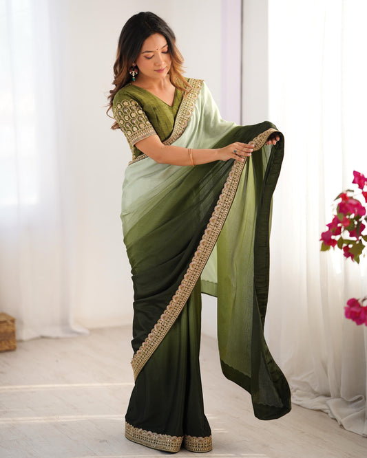 Dual Shaded Bloom Chinon Silk Saree