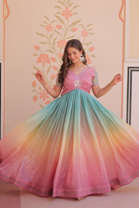 Multi-Hued Gown With Flowing Softness