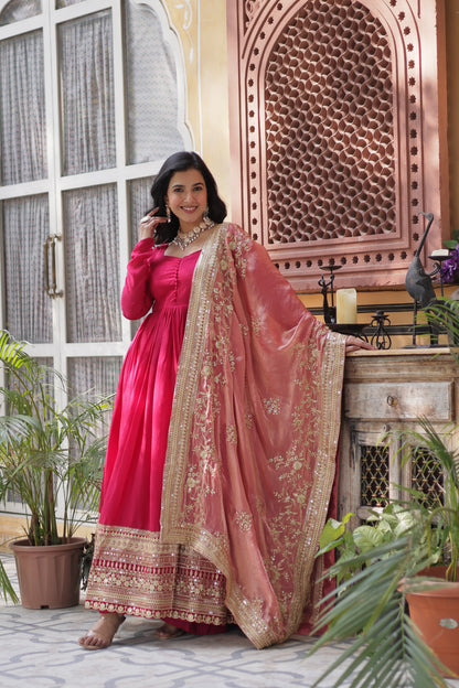 Glimmering Gown With Work Dupatta