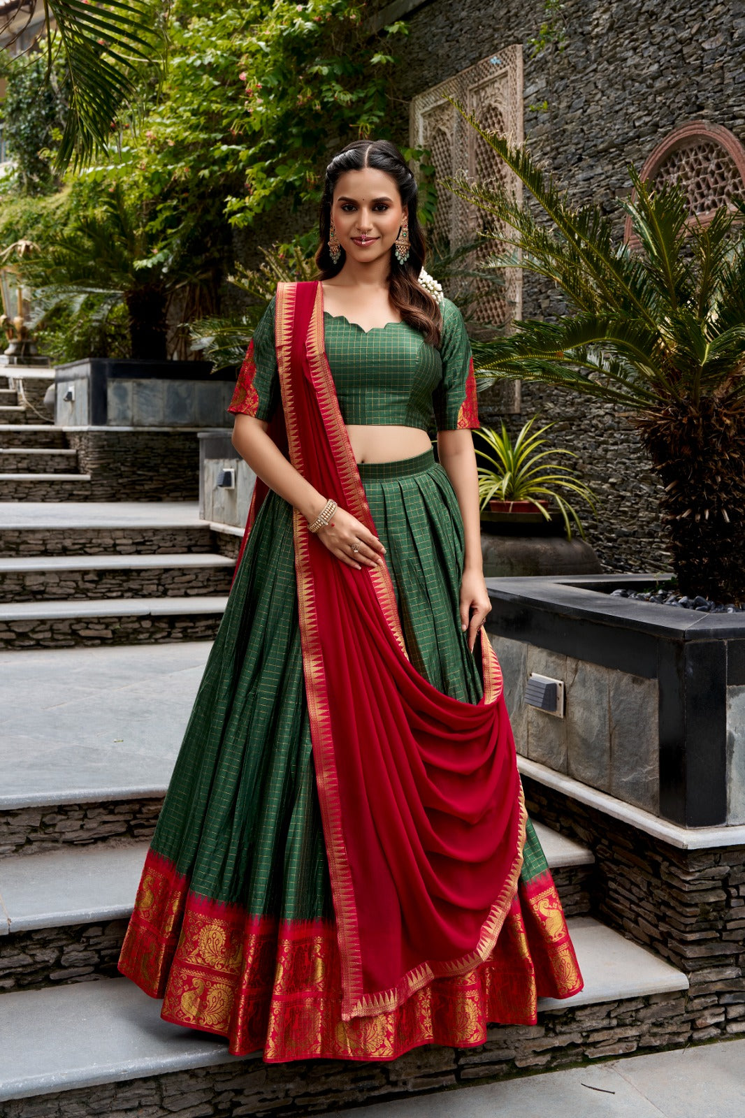 Cotton Checks Lehenga with Zari Weave Work