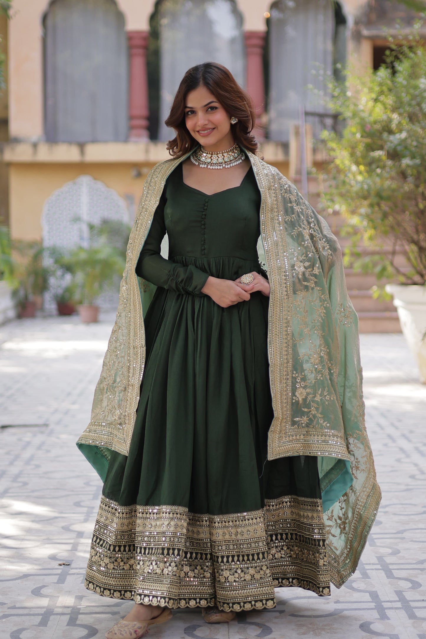 Glimmering Gown With Work Dupatta