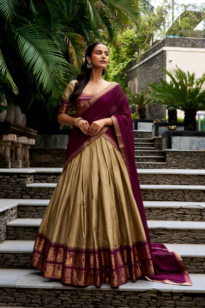 Cotton Checks Lehenga with Zari Weave Work