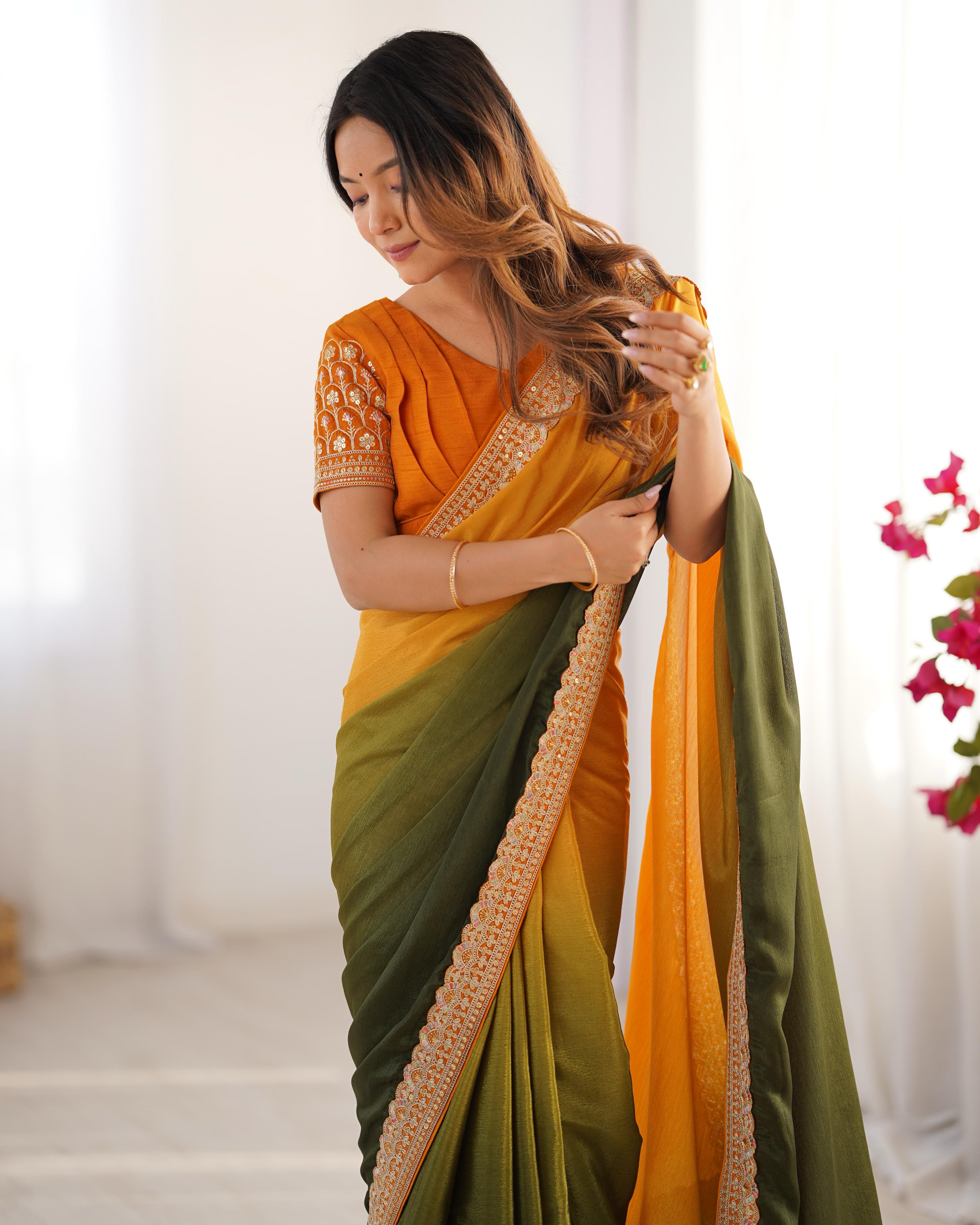 Dual Shaded Bloom Chinon Silk Saree