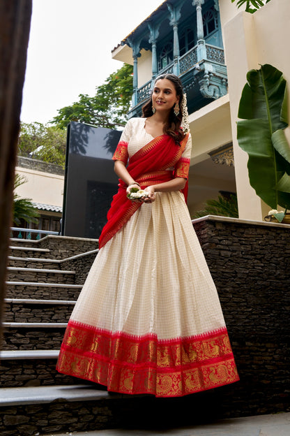 Cotton Checks Lehenga with Zari Weave Work