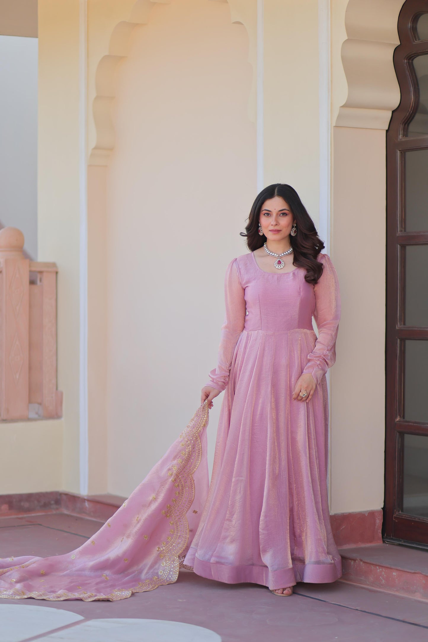 Chiffon Multi Embroidered Gown & Dupatta Set