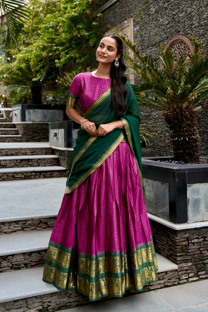 Cotton Checks Lehenga with Zari Weave Work