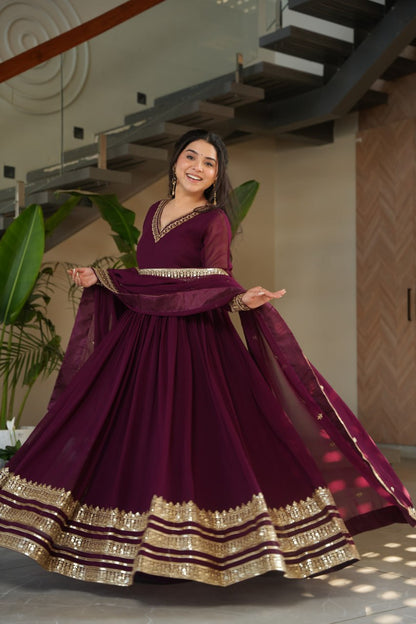 Blooming Gown Set with Embroidered Sequins-work