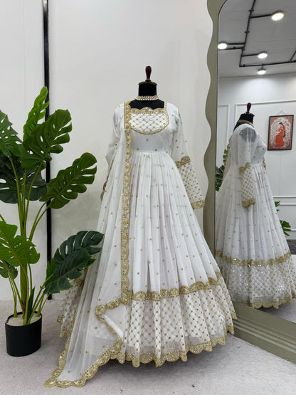 White Swan Gown With Matching Dupatta