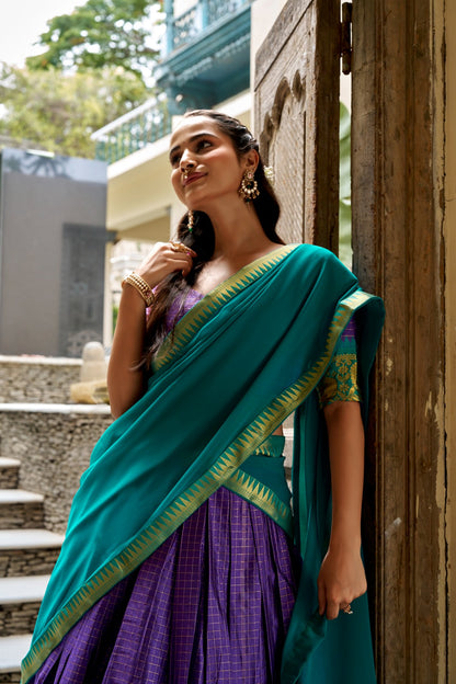 Cotton Checks Lehenga with Zari Weave Work