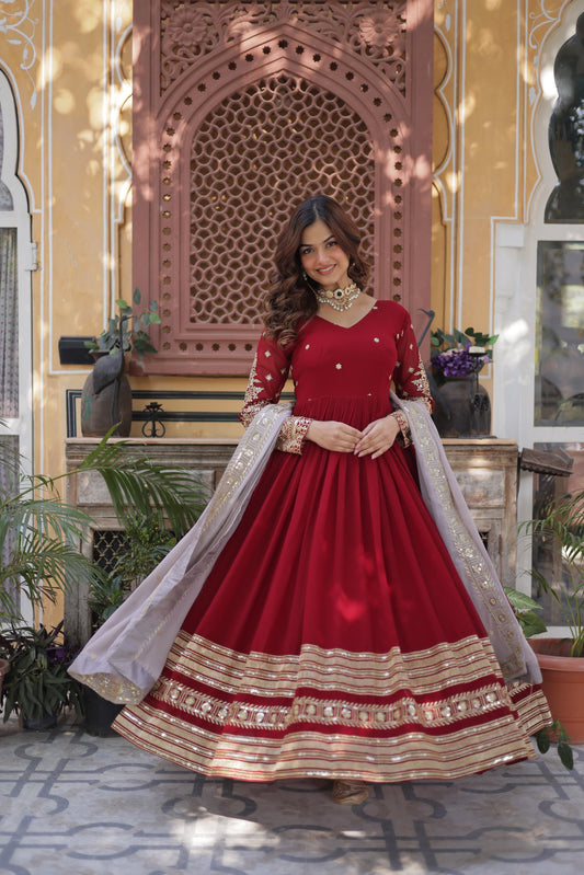 Crimson Red Flair Gown With Dupatta