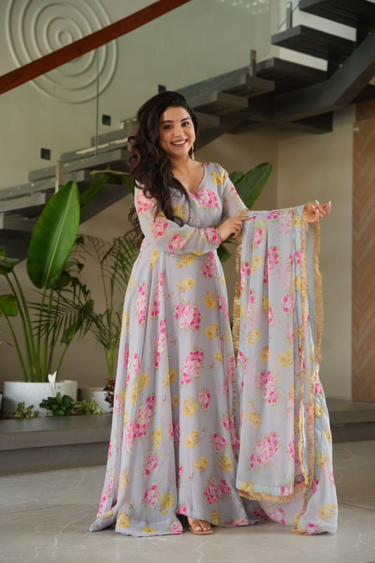 Light Summer Rich Flower Printed Gown