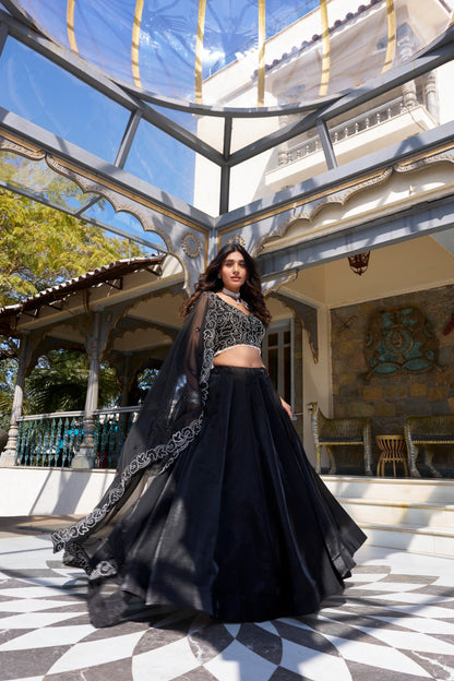 Black Satin Starry Night Lehenga Set