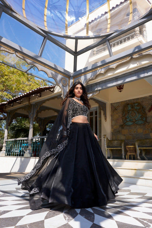 Black Satin Starry Night Lehenga Set