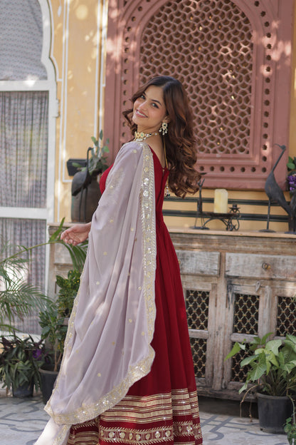 Crimson Red Flair Gown With Dupatta