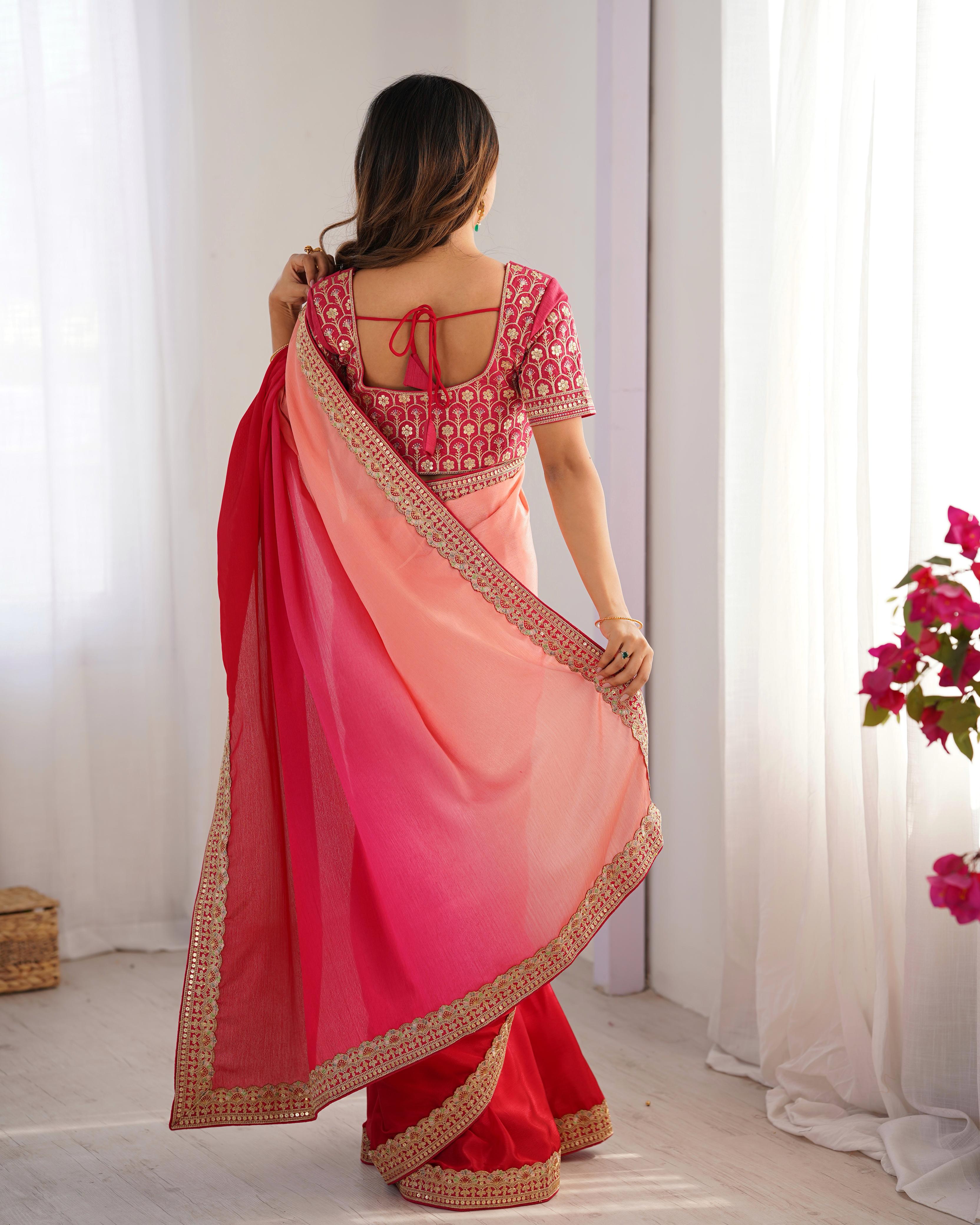 Dual Shaded Bloom Chinon Silk Saree