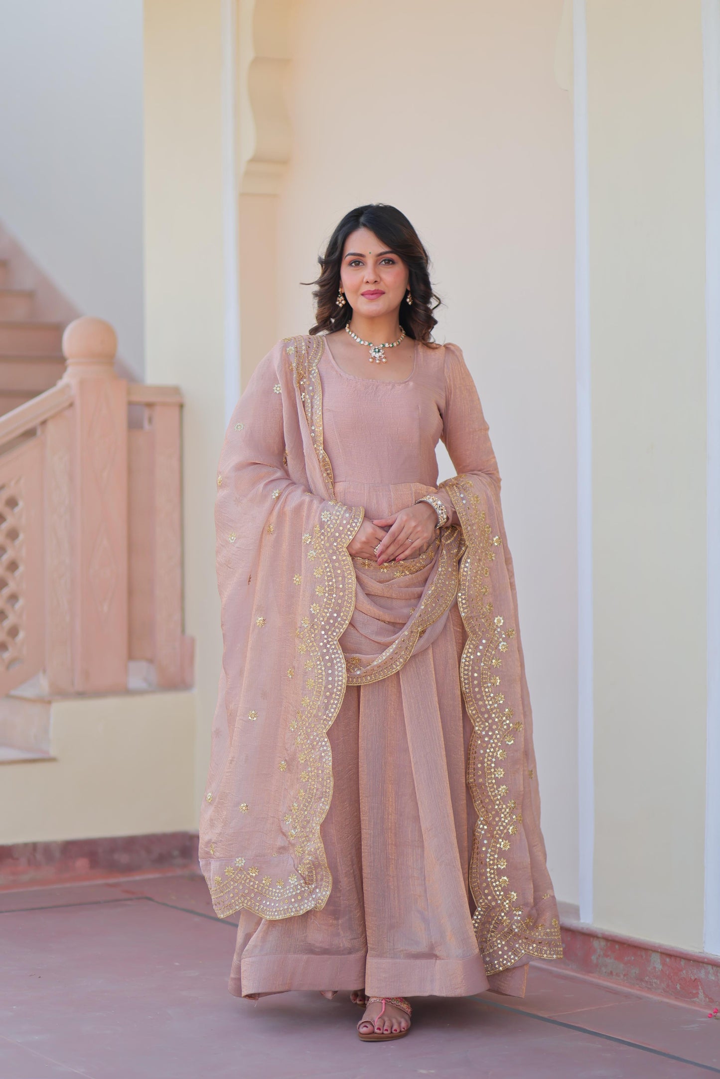 Chiffon Multi Embroidered Gown & Dupatta Set