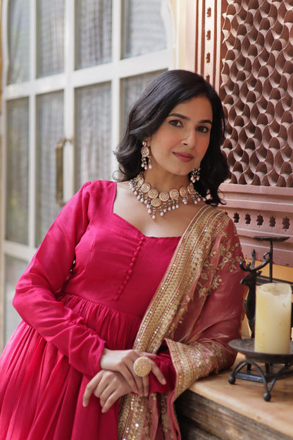 Glimmering Gown With Work Dupatta