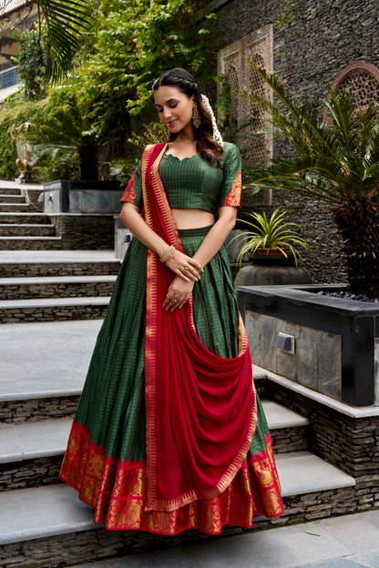 Cotton Checks Lehenga with Zari Weave Work