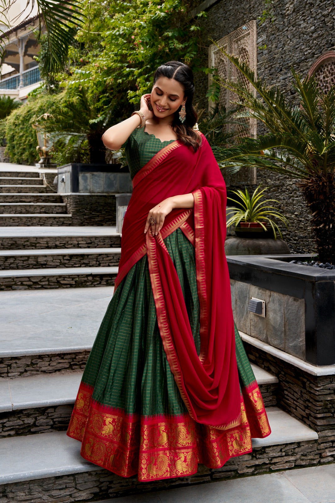 Cotton Checks Lehenga with Zari Weave Work