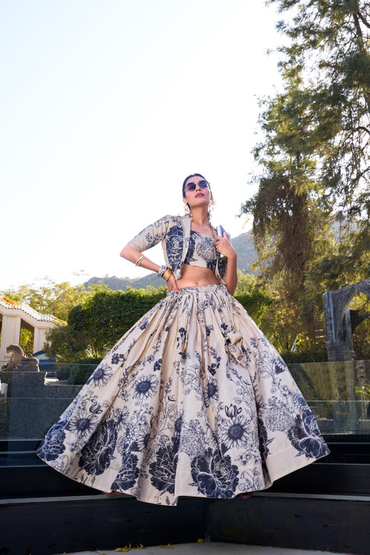Blooming Floral Lehenga with Blouse & Koti