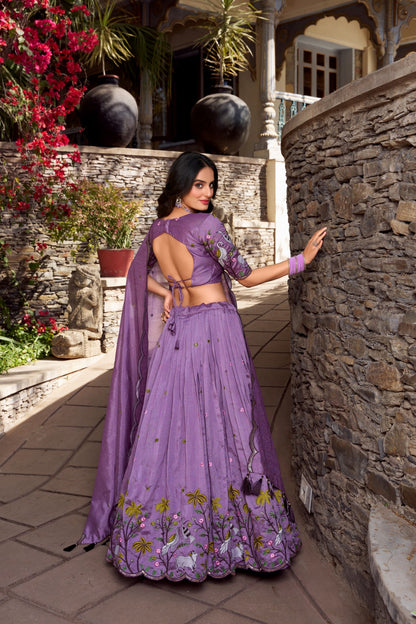 Lavender Lehenga With Threadwork & Sequins