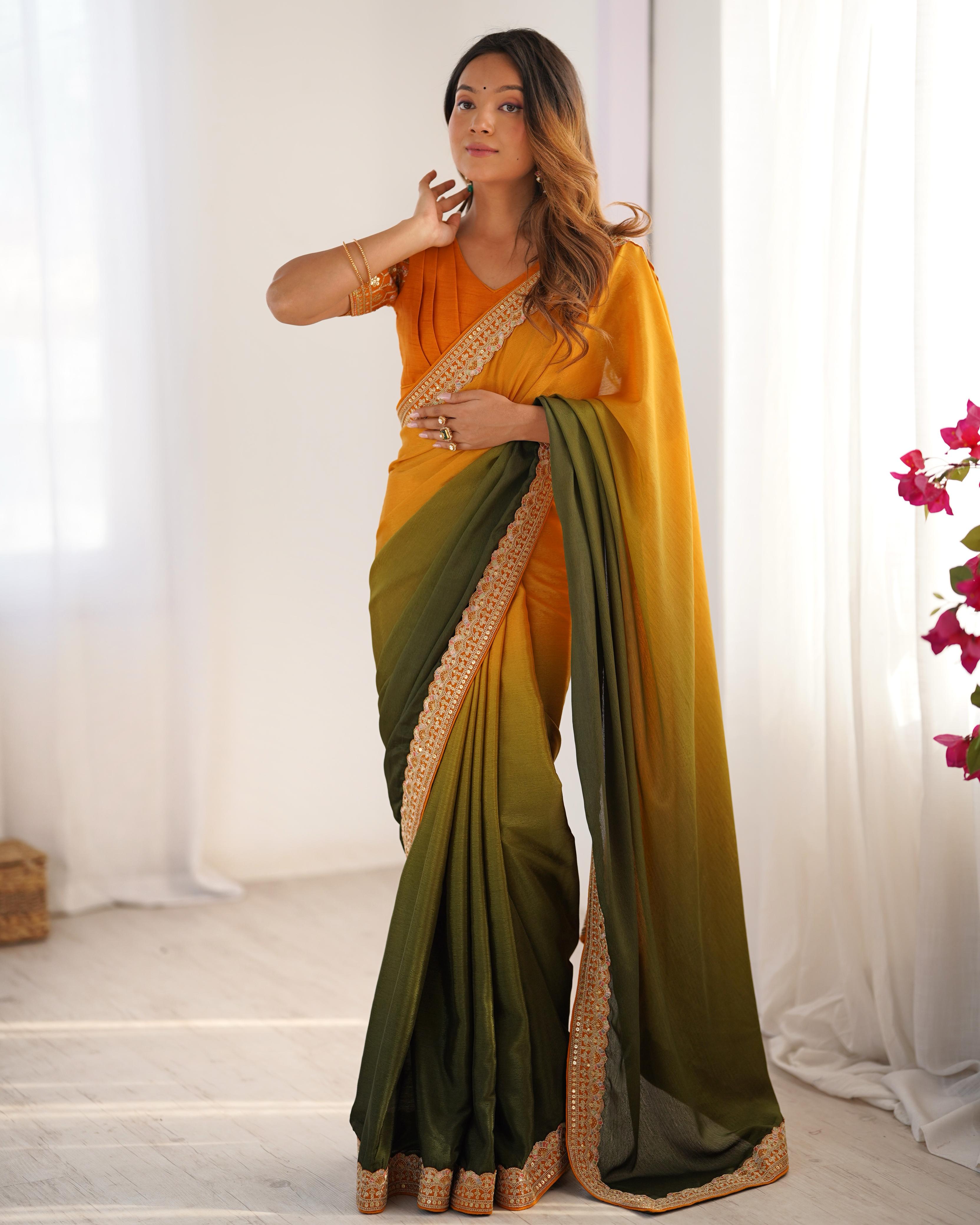 Dual Shaded Bloom Chinon Silk Saree