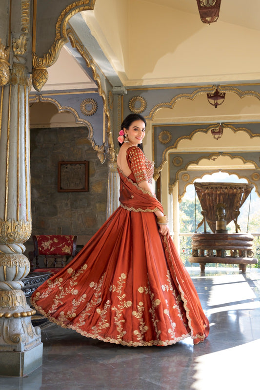 Rust Radiance Lehenga with Golden Touch