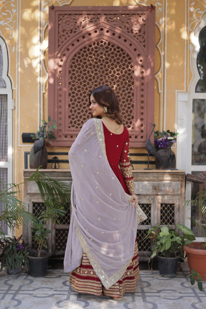 Crimson Red Flair Gown With Dupatta