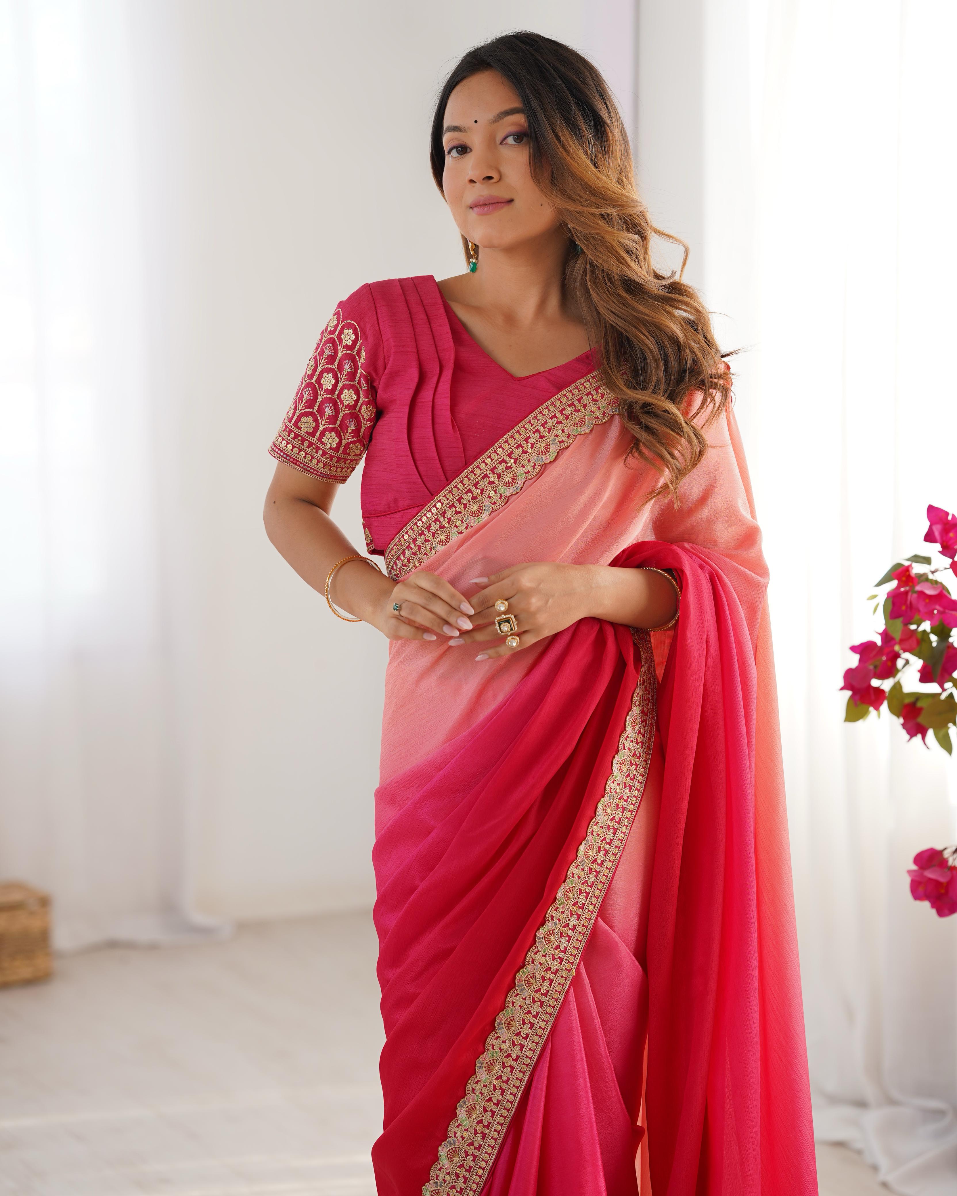 Dual Shaded Bloom Chinon Silk Saree