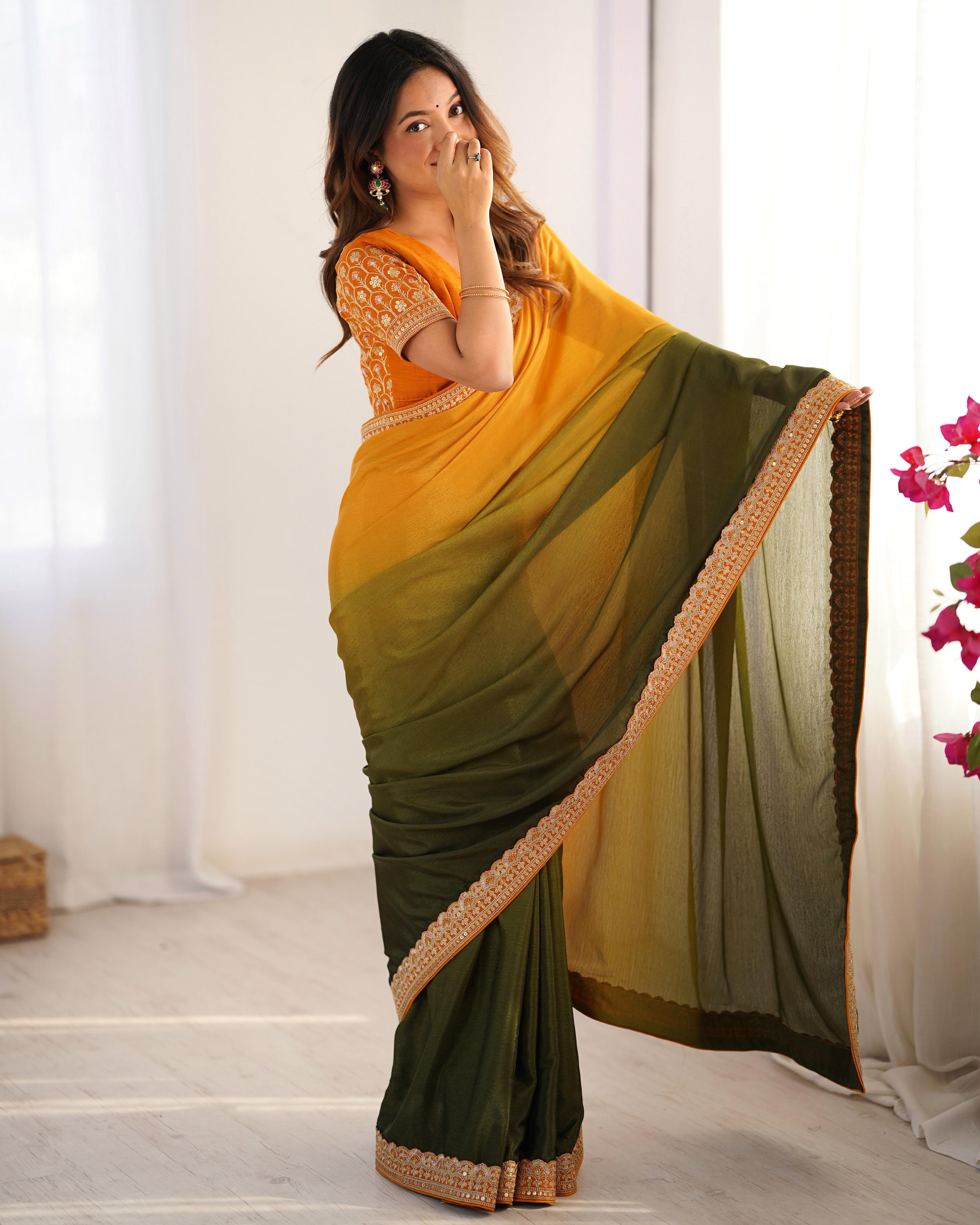 Dual Shaded Bloom Chinon Silk Saree