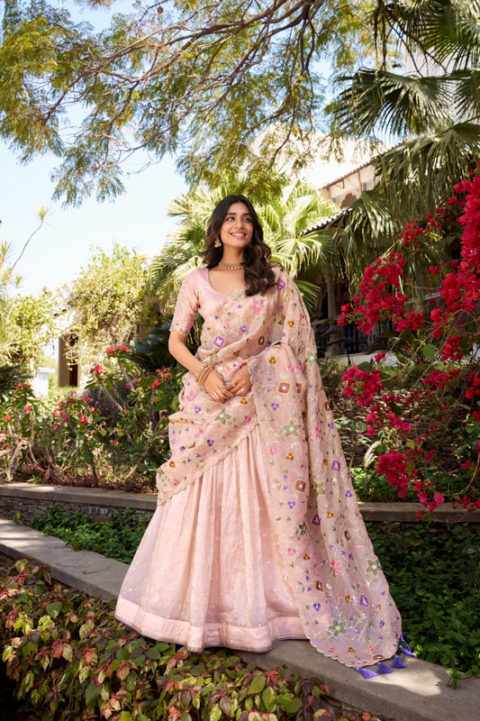 Soft Pink Gold Crush Lehenga Set