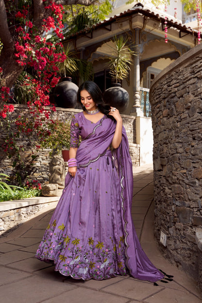 Lavender Lehenga With Threadwork & Sequins
