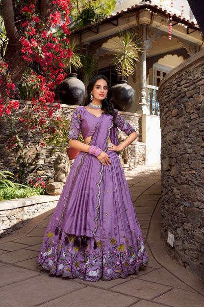 Lavender Lehenga With Threadwork & Sequins