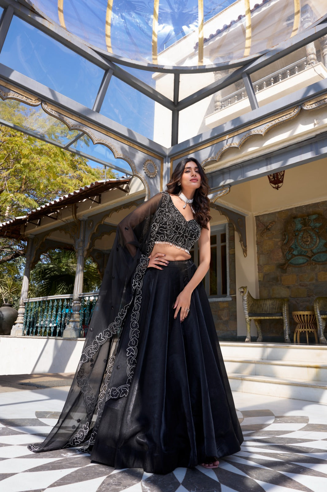 Black Satin Starry Night Lehenga Set