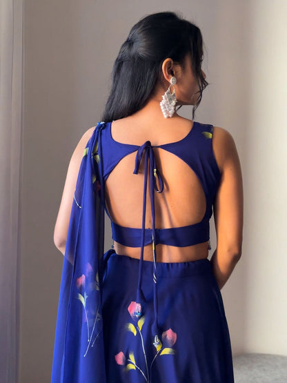 Royal Blue Lehenga with Hand-Painted Details