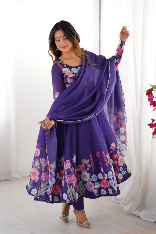 Organza Silk Print Anarkali Set