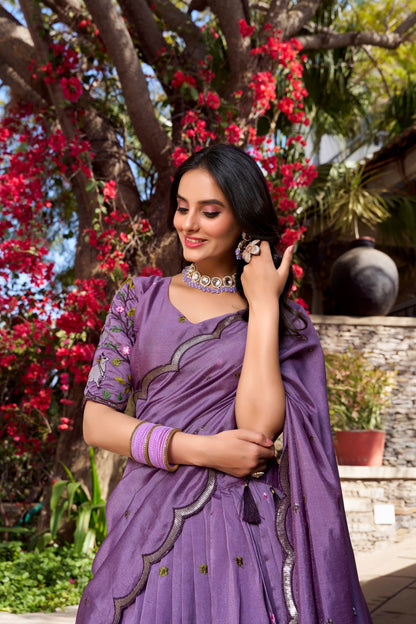Lavender Lehenga With Threadwork & Sequins