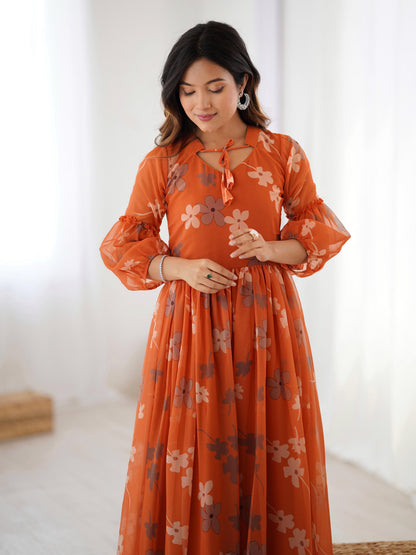 Marigold Muse Tangerine Floral Gown