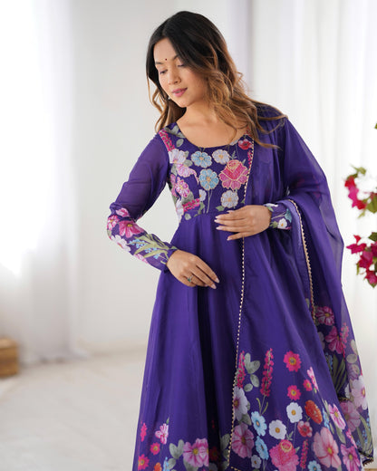 Organza Silk Print Anarkali Set