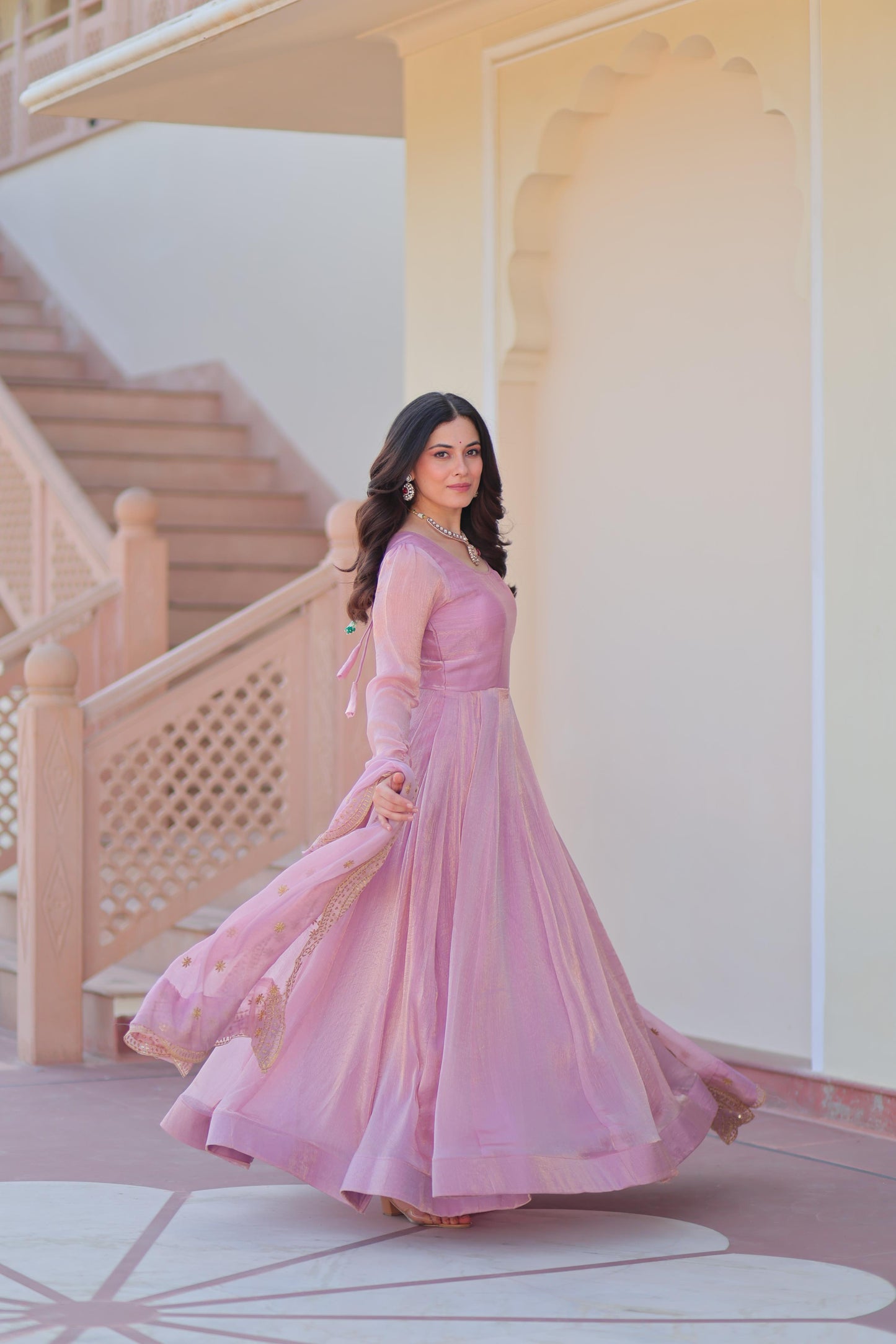 Chiffon Multi Embroidered Gown & Dupatta Set