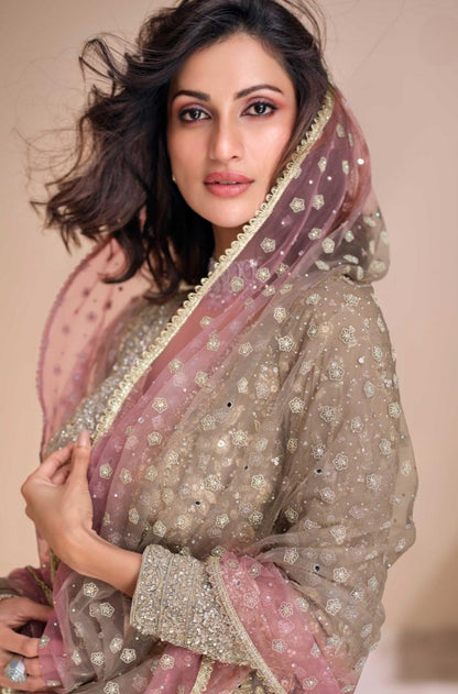 Embroidered Dress With Hand Seroski Work