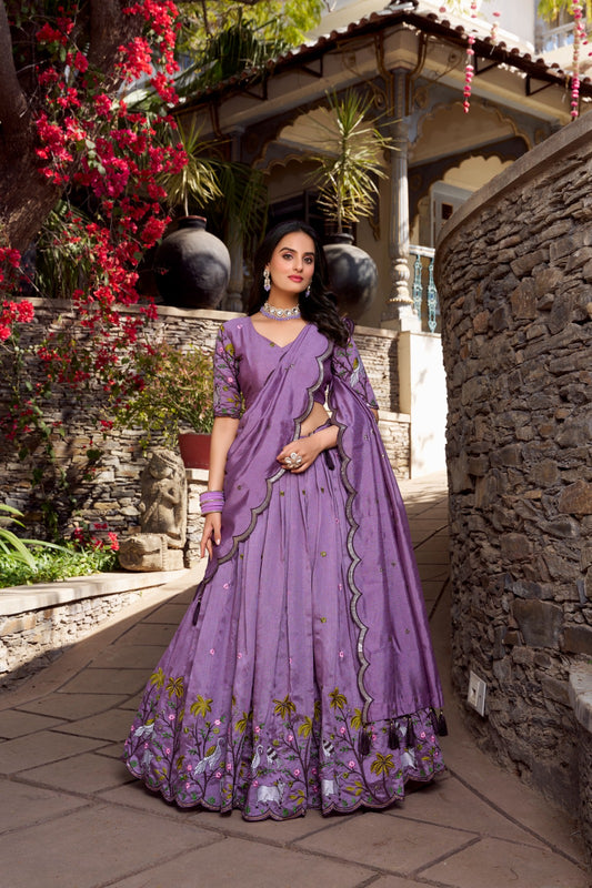 Lavender Lehenga With Threadwork & Sequins