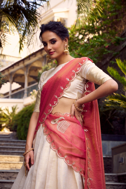 Ivory Lehenga Set With Royal Dupatta