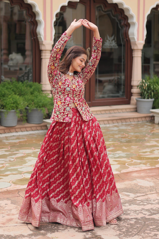 Designer Long Red Choli and Lehenga Co-ord