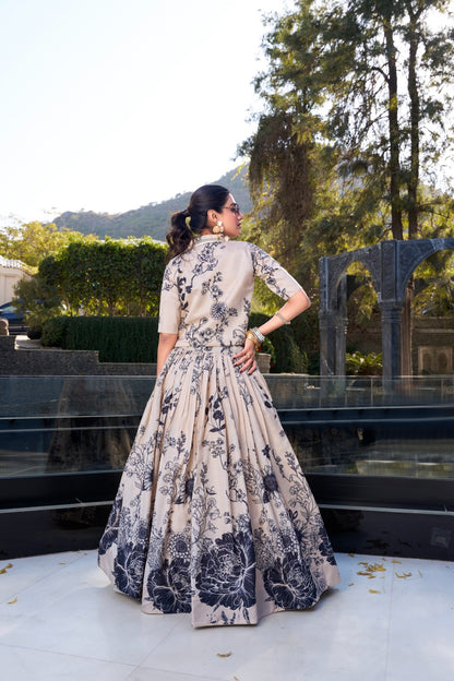 Blooming Floral Lehenga with Blouse & Koti