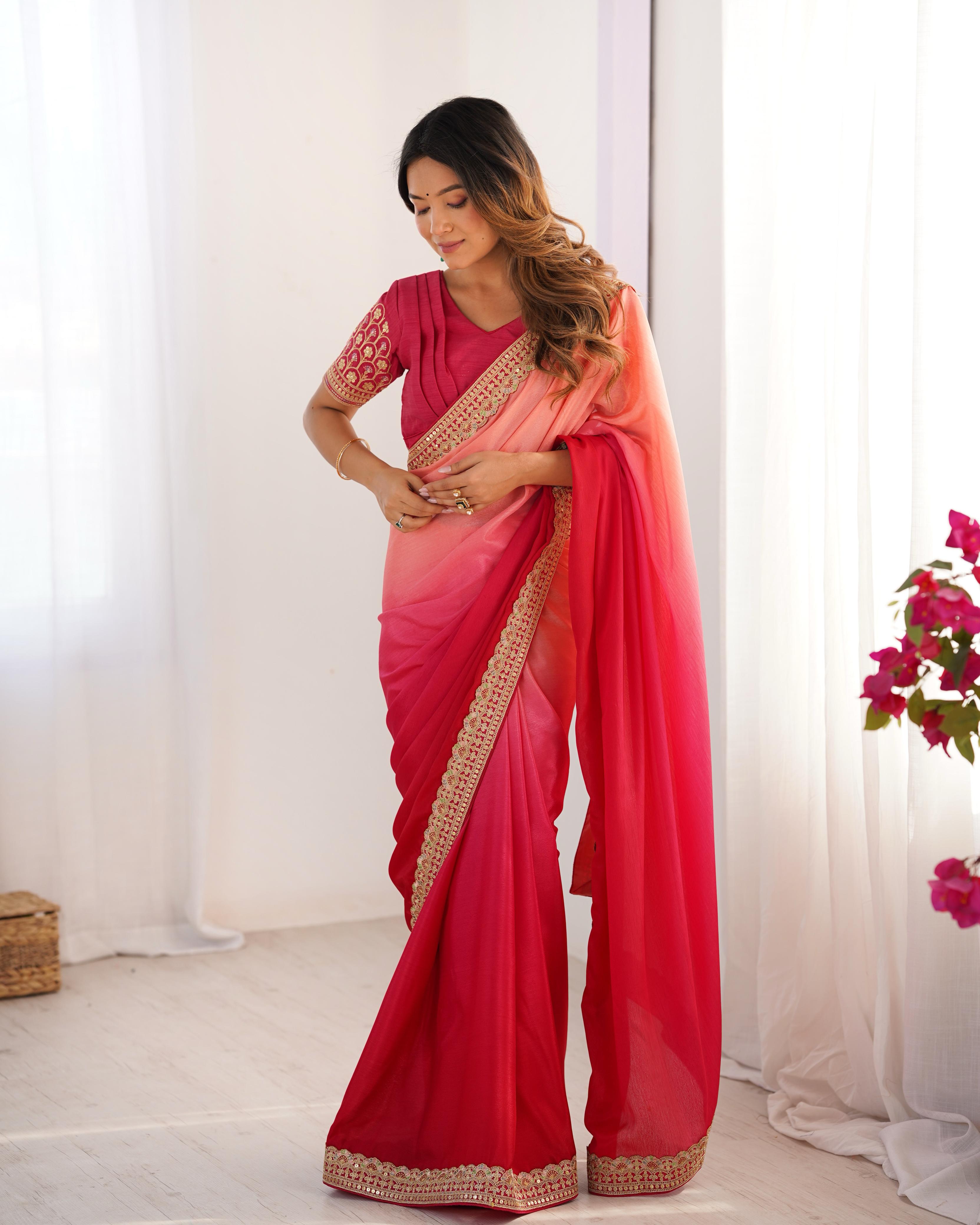 Dual Shaded Bloom Chinon Silk Saree