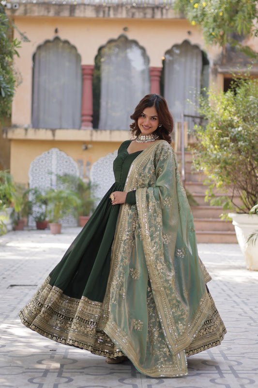 Glimmering Gown With Work Dupatta